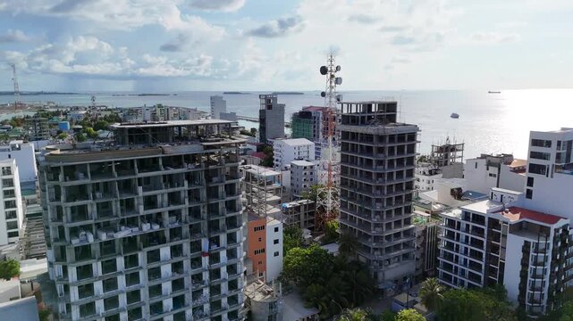 Hotels and Buildings on Maafushi Island Maldives Urban Island Aerial