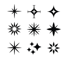 Fototapeta premium Black star sparkles set, decorative vector symbols for light, shine, and emphasis design