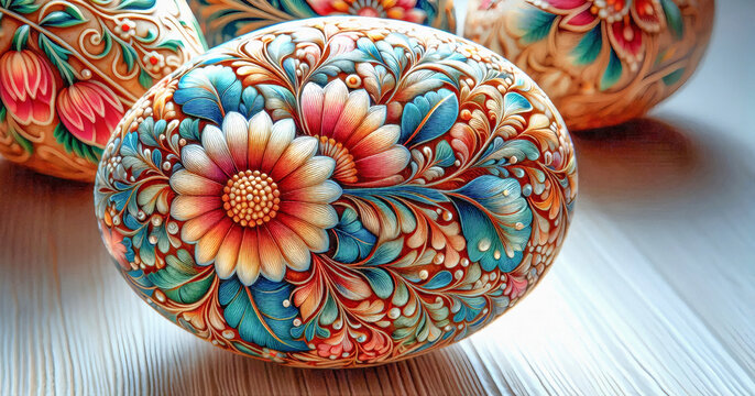 Handbemaltes Kunst-Ei mit floralen Ornamenten