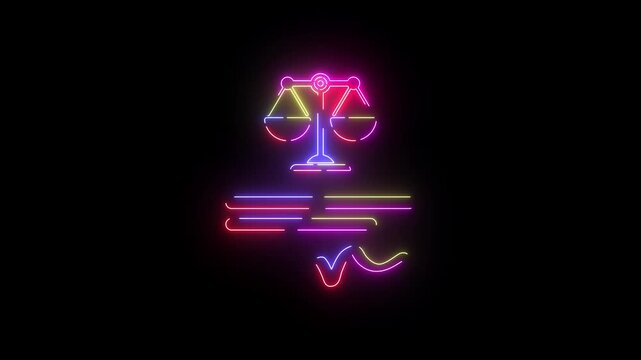 Justice scales neon line icon seamless loop