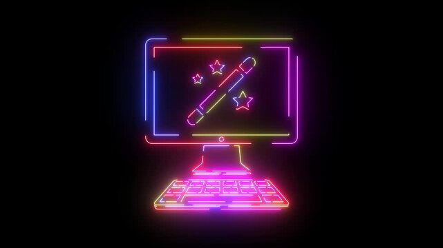 Video editing neon line icon seamless loop