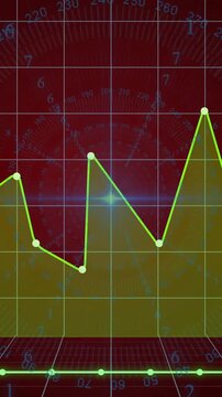 Neon-green polyline entering left extending across grid, filling area and showing finance trend