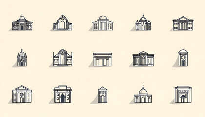 Fototapeta premium Architectural Marvel Icons: A collection of architectural marvel icons, each a testament to timeless design and structural excellence, perfect for any design project.