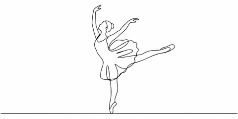 Elegant ballerina depicted in a continuous line drawing with graceful pose © Milton