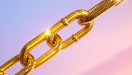 Fototapeta premium Golden chain link isolated on white background with soft lighting