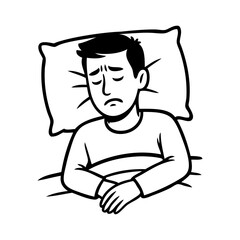 Dibujo sencillo con líneas de un hombre enfermo acostado en la cama  © teracreonte