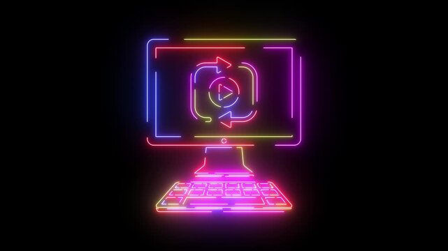 Continuous Reload Reset neon line icon seamless loop