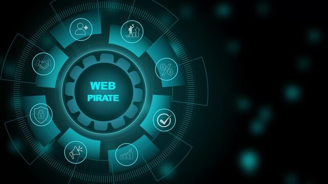 Web Pirate, Hologram Futuristic Interface Concept. Business, Technology. 3d Motion graphics of technology icon interface background