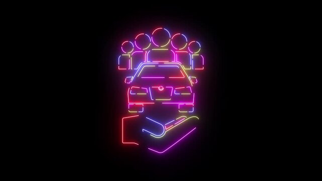 Car sharing neon line icon seamless loop
