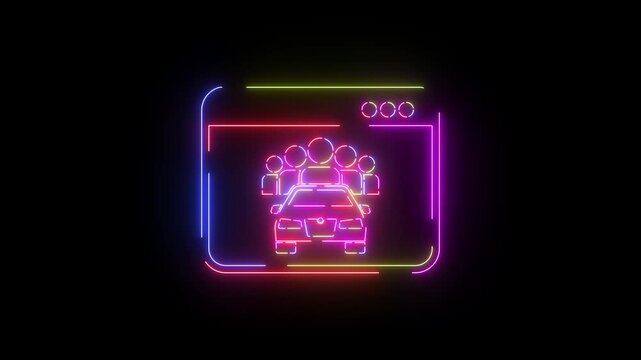 Car sharing neon line icon seamless loop
