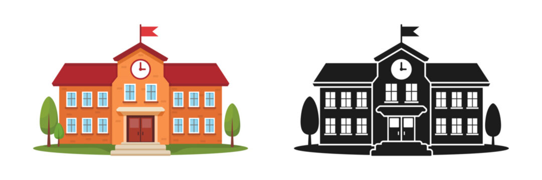 School building icon in flat style. Education house vector illustration on isolated background. College and institute sign business concept.