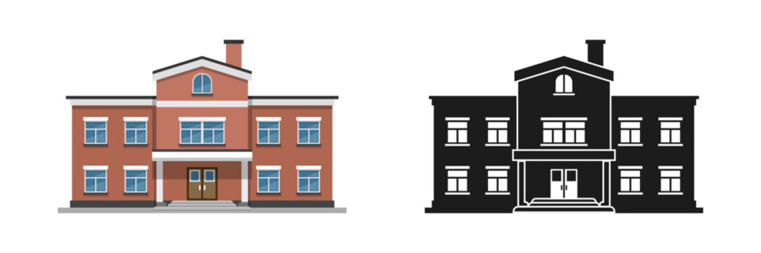 School building icon in flat style. Education house vector illustration on isolated background. College and institute sign business concept.