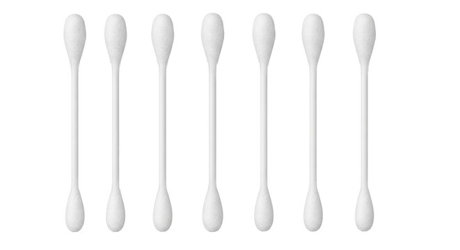 Set of seven white cotton swabs or cotton buds isolated on transparent background