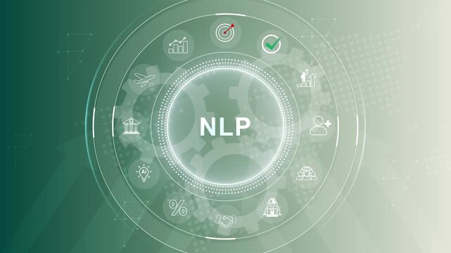 NLP Natural language processing AI Artificial intelligence. 3d Motion graphics of technology icon interface background