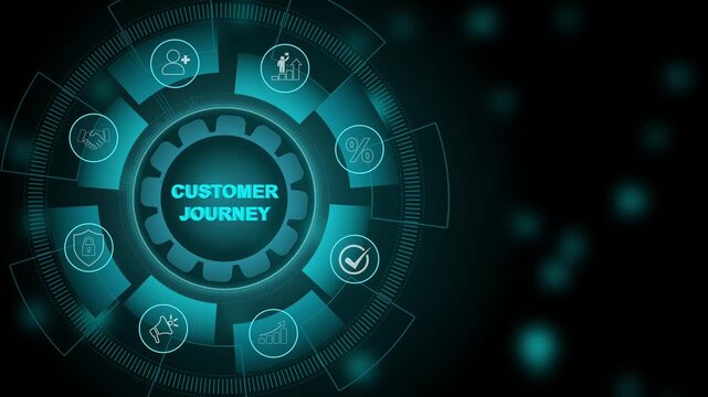 Customer journey mapping for enhanced user experience, engagement, and conversion optimization. business concept. 3d Motion graphics of technology icon interface background