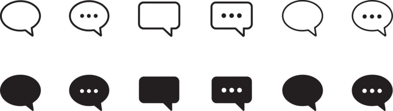 Chat icon set, outline and filled speech bubbles, messaging symbol for UI communication apps feedback interfaces, talk text pictogram illustration