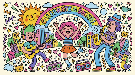 Fototapeta premium Children enjoying music and dancing together outdoors.