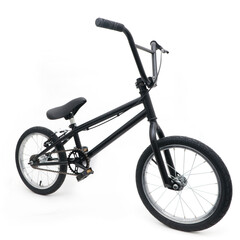 Fototapeta premium Black BMX bicycle seen from the rear quarter view on a white background.