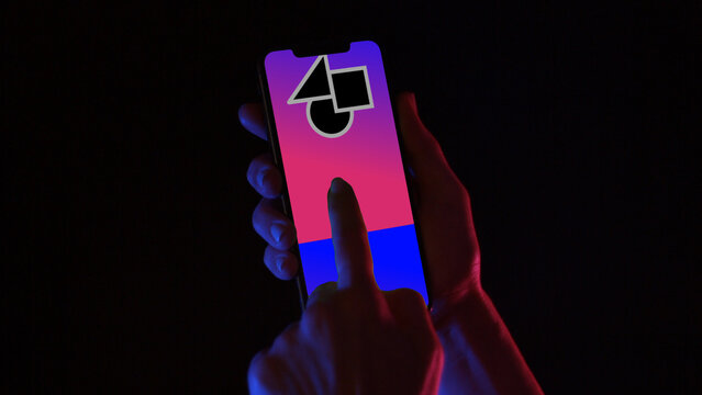 Mobile Dark Mockup 8 Scroll Color &ndash; Modern Smartphone Screen in Dark Theme, Black Device Presentation with Touch Gestures for App UI UX Showcase and Social Media Content