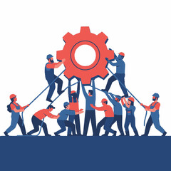 Fototapeta premium Teamwork and Collaboration Building a Giant Gear Together.