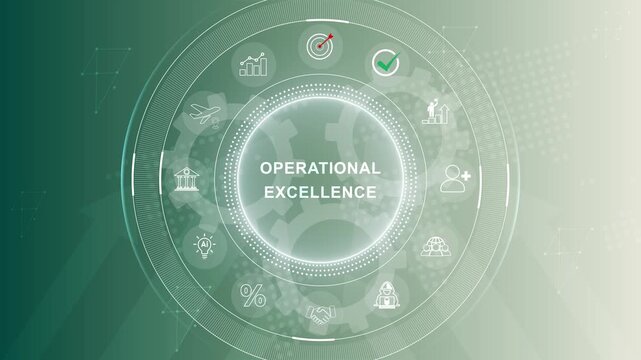 Operational excellence concept. Productivity with excellence process. Industrial management in efficiency and efficient process. 3d Motion graphics of technology icon interface background