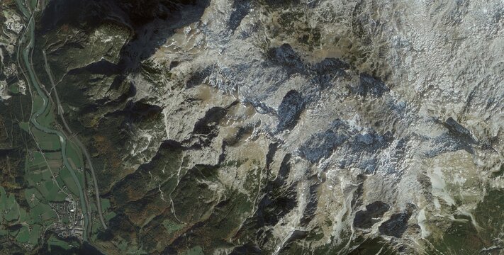Satellite View of Eisenerz and the Austrian Alps