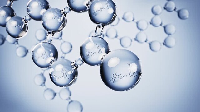Model of a part of a Hydroxychloroquine molecule as a glass model floating. Seamlessly loopable video