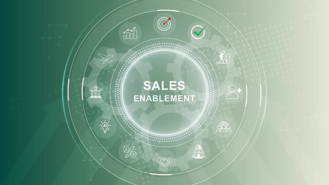 Abstract automation technology background. Business, Technology, Internet and network concept. SALES ENABLEMENT. 3d Motion graphics of technology icon interface background