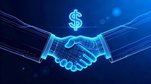 digital handshake with dollar symbol