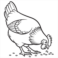 Obraz premium Black and white chicken illustration, vector rooster drawing, farm animal clip art, cartoon bird