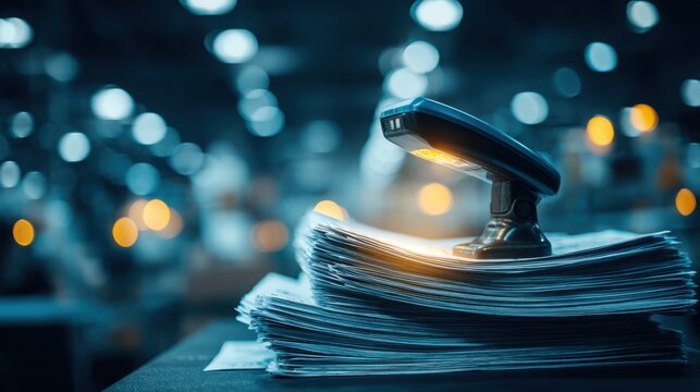 Durable handheld barcode reader scanning stack of documents with reinforced edges for efficient data capture