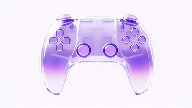 Transparent violet gamepad with gradient purple buttonsisolated on white backgroundmodern console controller for esports gamingentertainment technology conceptdigital lifestyle acc