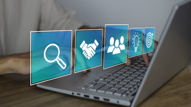 HR management concept focuses on recruitment, training, and fostering a productive organizational culture through digital tools to manage human resources and resolve workplace conflicts