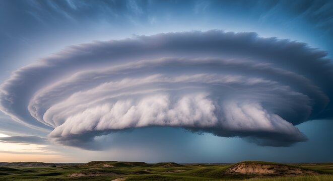 dramatic storm cloud formation over open landscape with ominous sky
