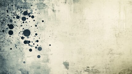 Fototapeta premium Abstract grunge design with scattered dark circles on textured beige background, left-aligned