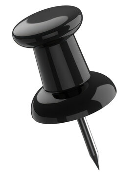 Black push pin with metal point stationery isolated on a transparent background