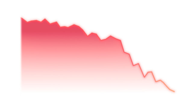 Glowing red line chart showing market crash isolated on transparent, declining stock earnings report concept, downtrend graph, business slowdown, neon style commodity price illustration