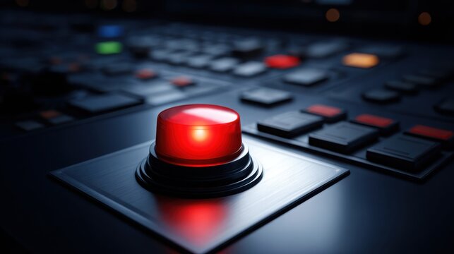 Illuminated Red Emergency Eject Button On A Technology Control Panel