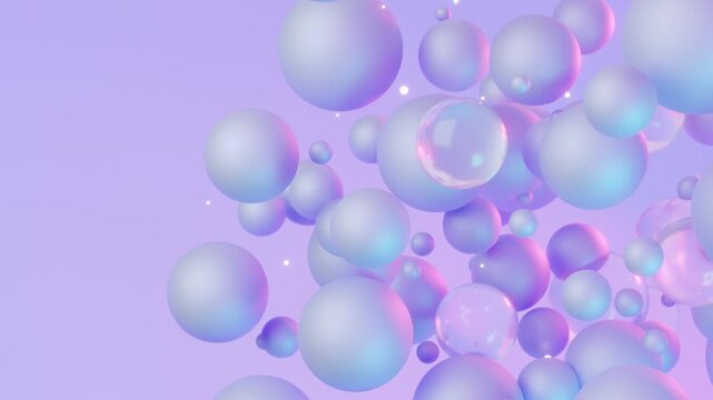 Abstract 3d spheres loop animation. Modern light background, seamless motion design, screensaver, backdrop. 4k animated banner. random balls, glowing particles, bubbles