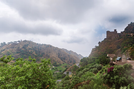 View of Mountains on Foggy Day in Savoca, Italy