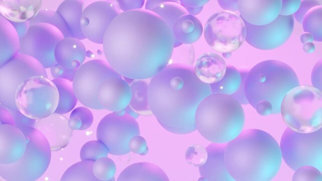 Abstract 3d spheres loop animation. Modern light background, seamless motion design, screensaver, backdrop. 4k animated banner. random balls, glowing particles, bubbles