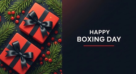 Happy boxing day wishes with festive gifts and greenery