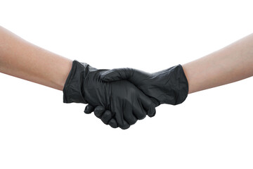 A handshake while wearing safety work gloves, isolated on free png background. Workers in a team concept.