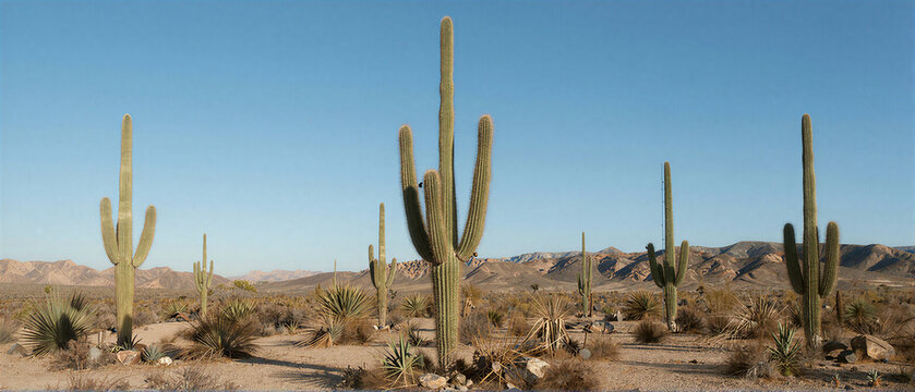 Baja California desert landscape with giant cardon cactus