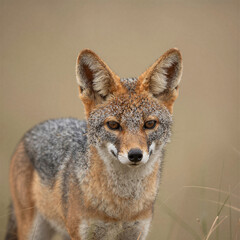 Obraz premium Close-up of a Borochi Maned Wolf hiding in the tall dry grass of the Chaco