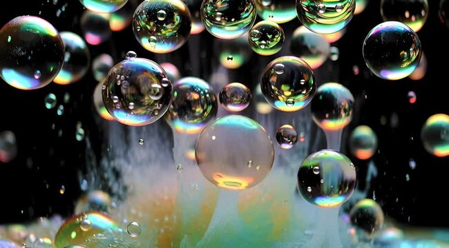 Shiny Glass-Like Water Bubbles Floating on Black Background &ndash; Abstract Liquid Motion 4K 60fps