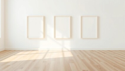 Fototapeta premium Minimalist room with empty frames