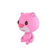 Fototapeta premium Cute 3D render Pink Bear character sitting on the ground, calm and relaxed mascot style, isolated on white background for waiting, resting, and digital design.