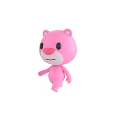 Cute 3D render Pink Bear character walking calmly and comfortably, relaxed and casual mascot style, isolated on white background.