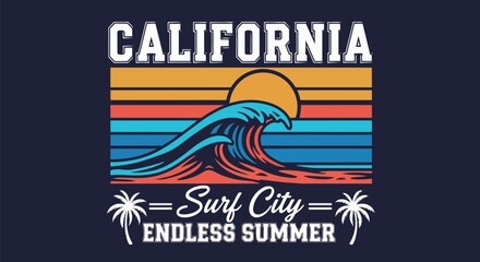 Obraz premium Vibrant Wave with Sunset Detail, perfect for travel promotions, summer event branding, and surfing apparel design.